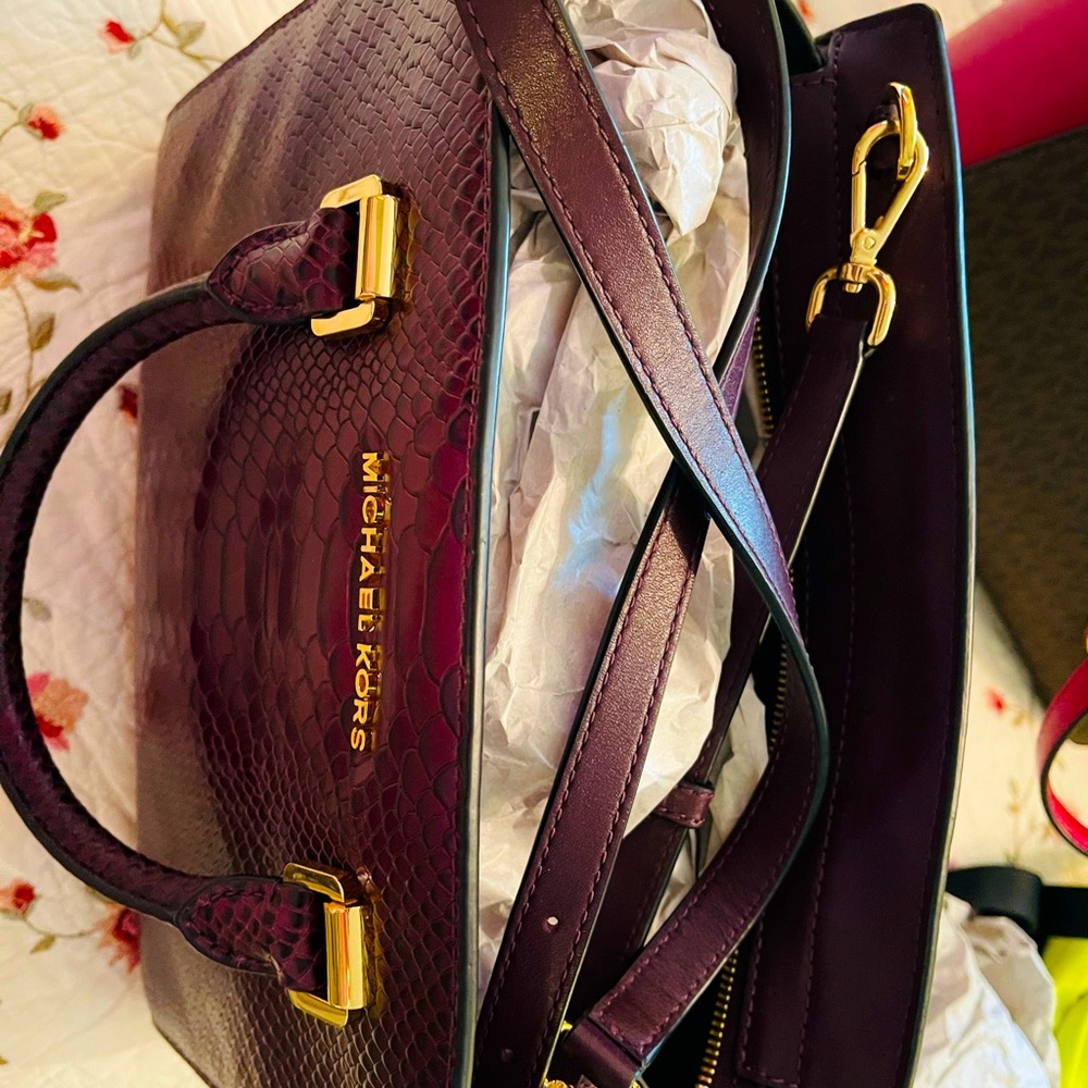 Michael Kors Selma Snake-Embossed-Leather Satchel - Picture 2 of 2